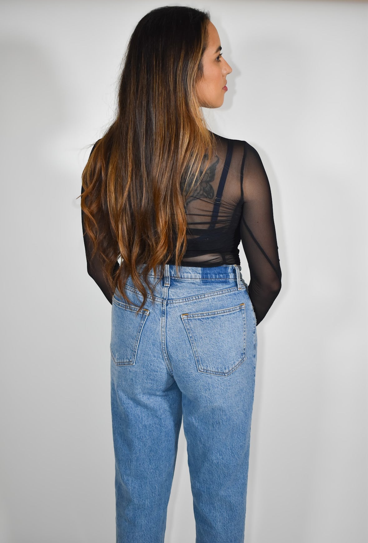 Mock Neck Mesh Stretch Bodysuit