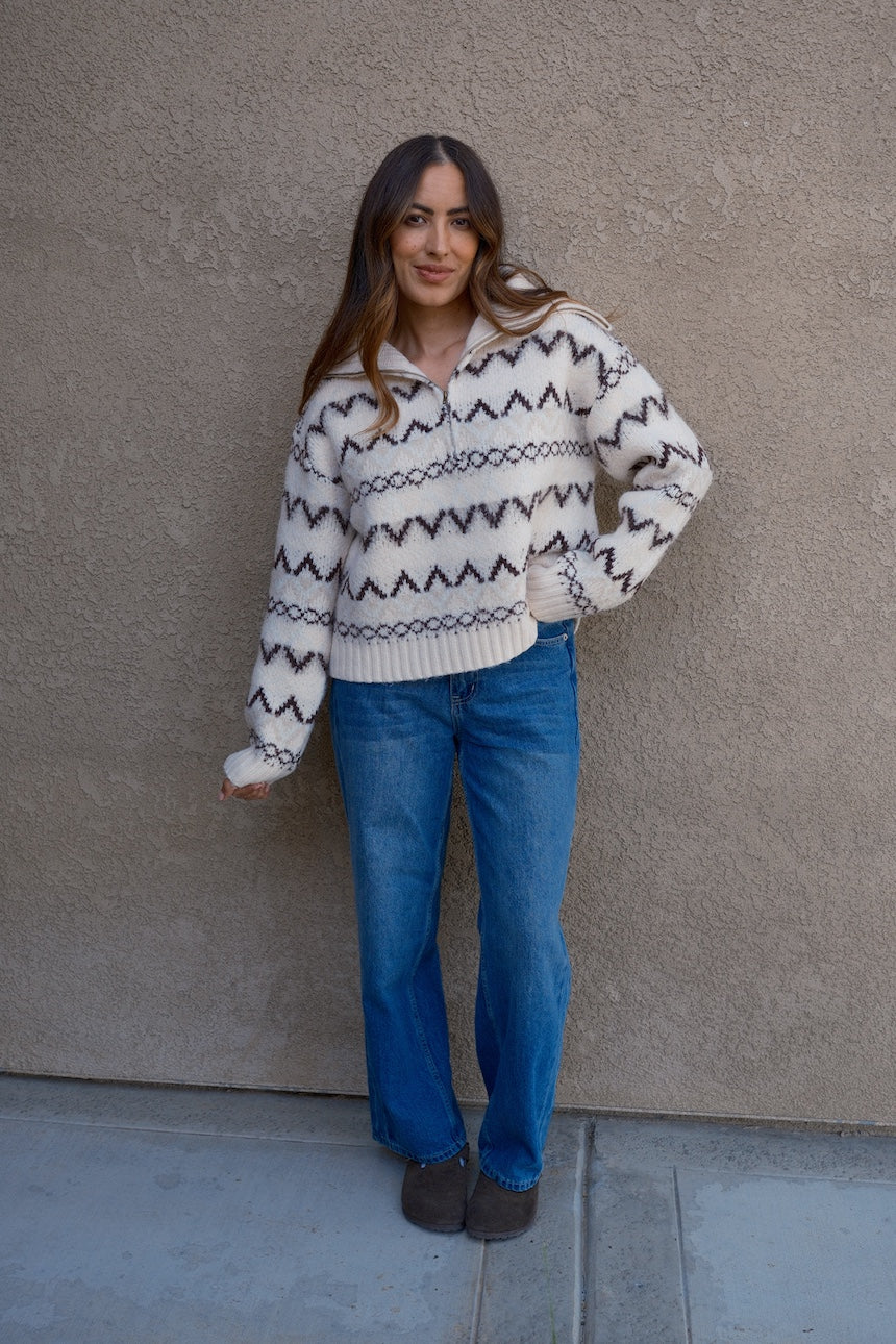 Brown Half Zip Holiday Sweater