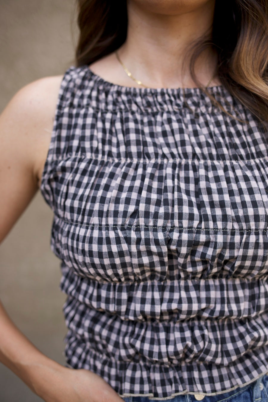 Gingham Smocked Top