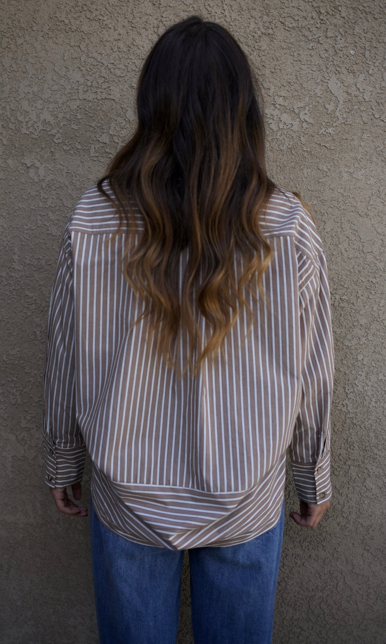 Oversized Brown Striped Button up