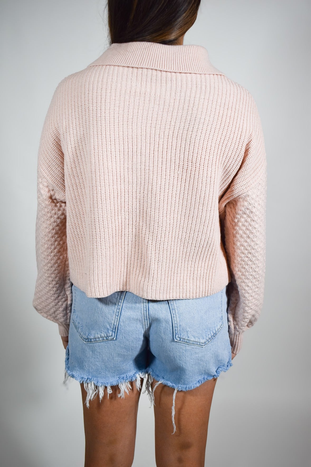 Pink Cropped Henley Sweater