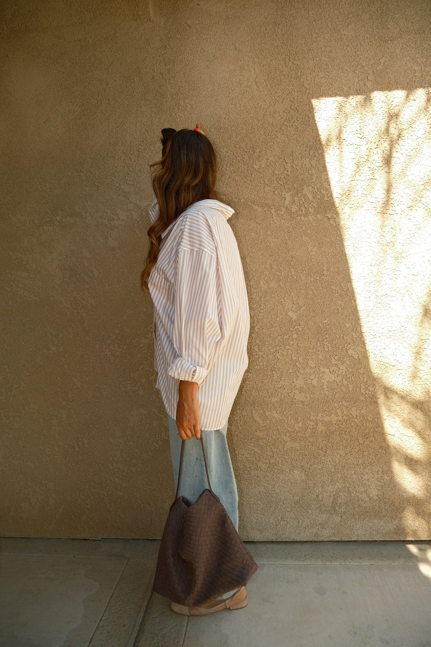Oversized Tencel Striped Button Up