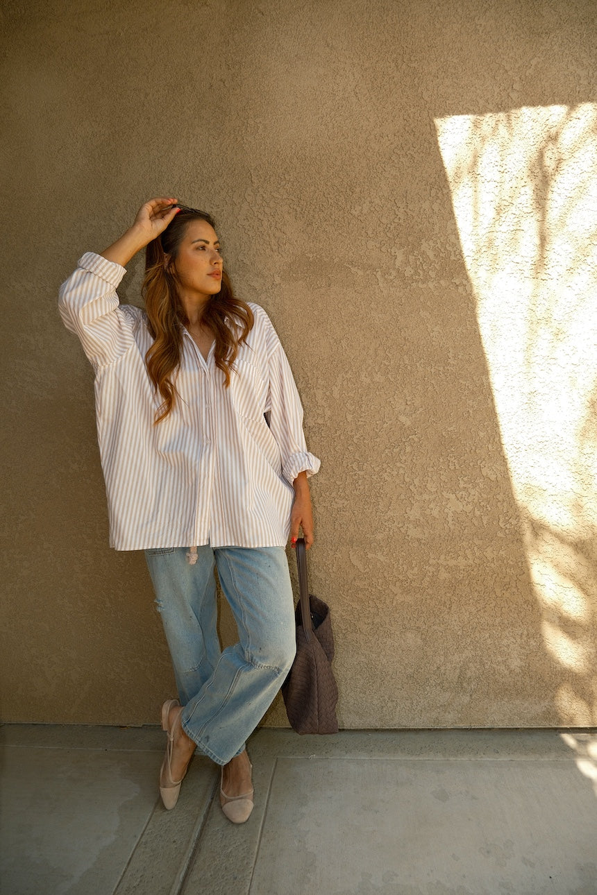 Oversized Tencel Striped Button Up