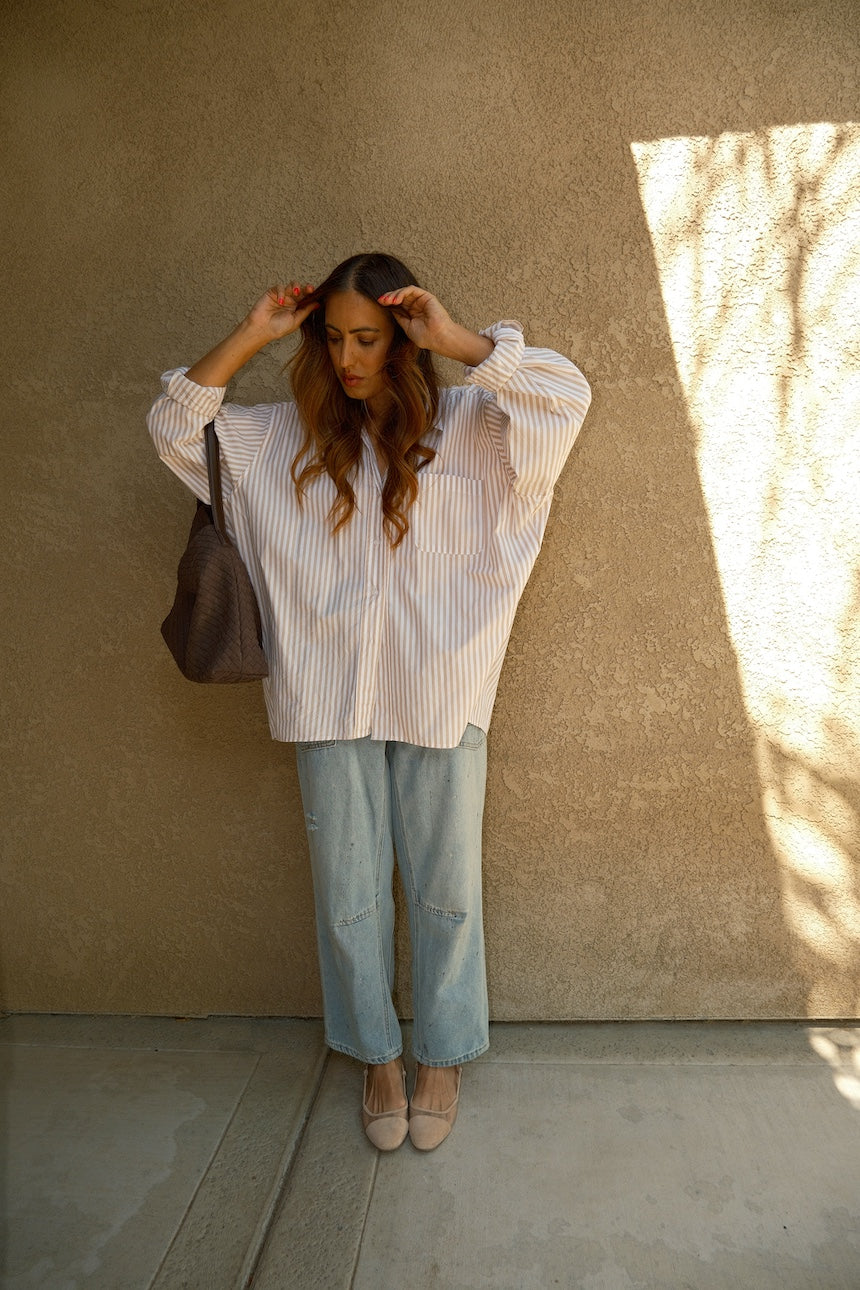 Oversized Tencel Striped Button Up