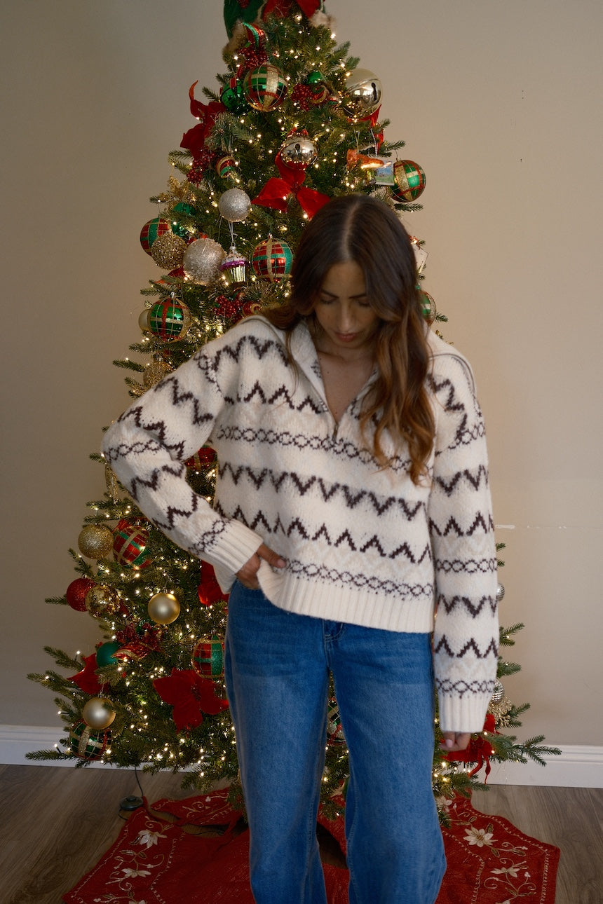 Brown Half Zip Holiday Sweater