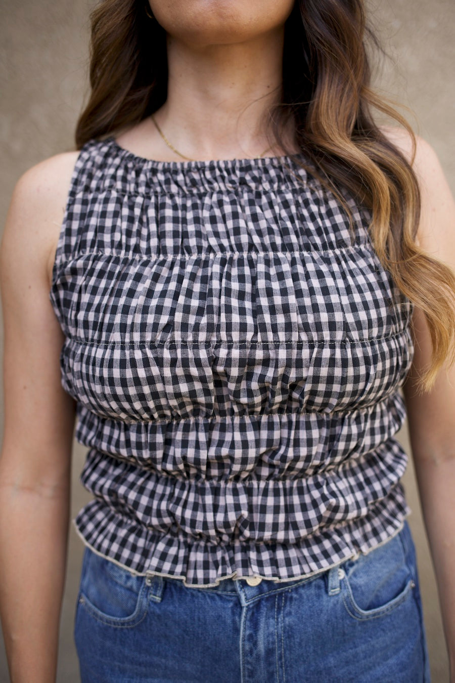 Gingham Smocked Top