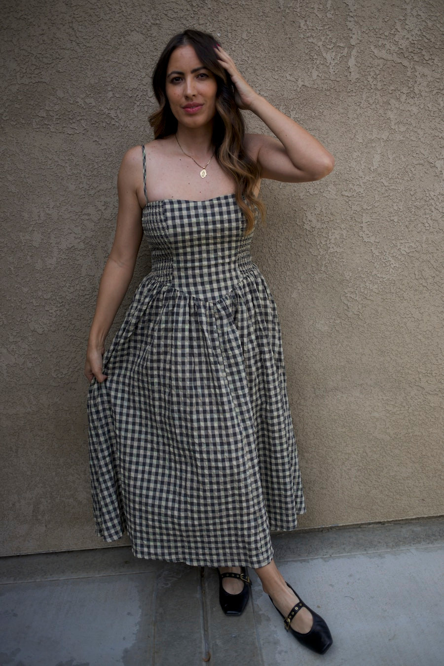 Gingham Smocked Midi Dress