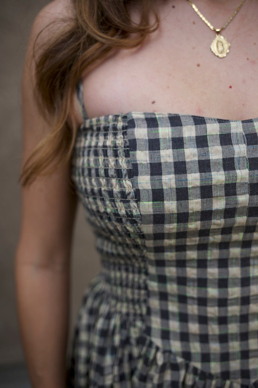 Gingham Smocked Midi Dress