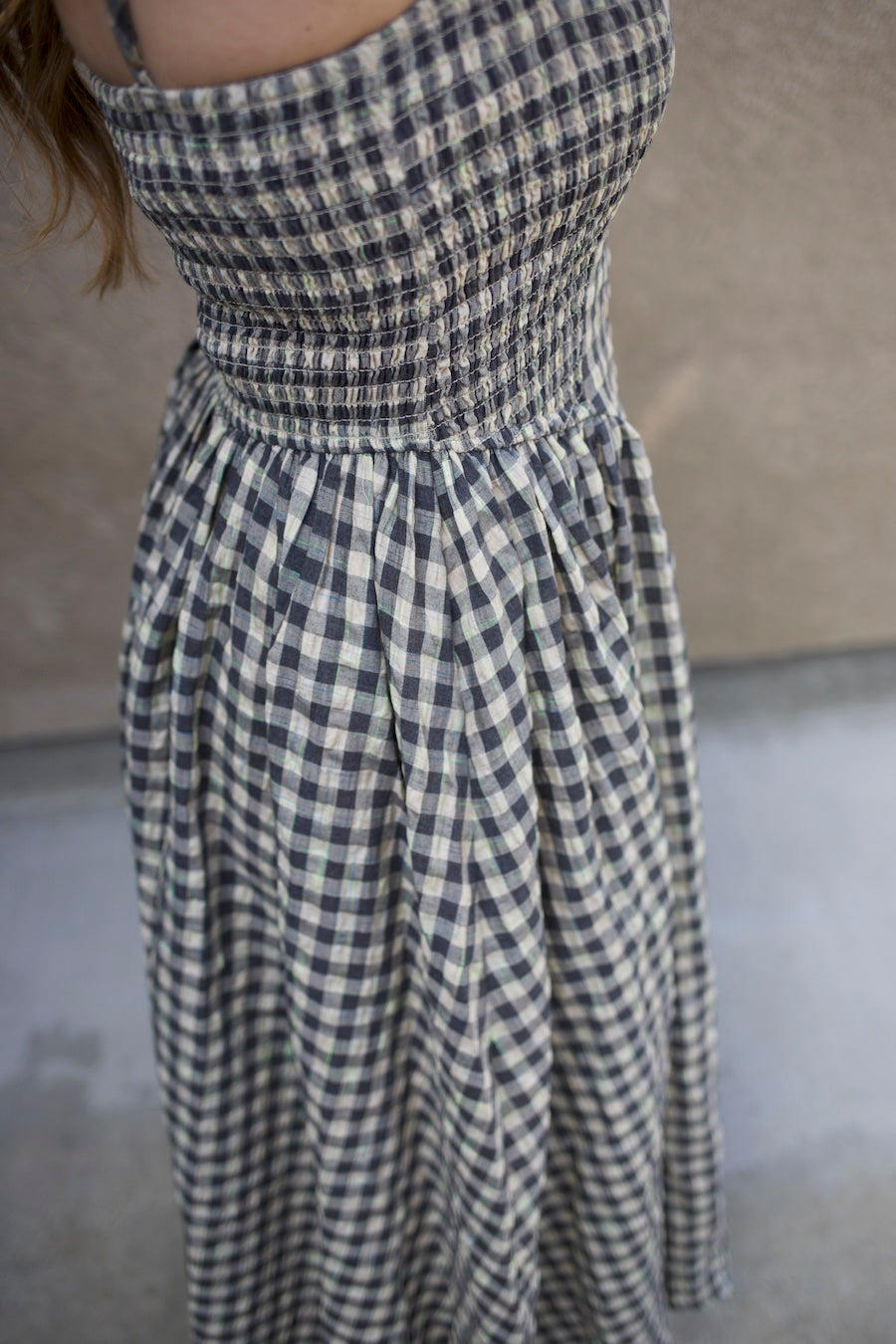 Gingham Smocked Midi Dress