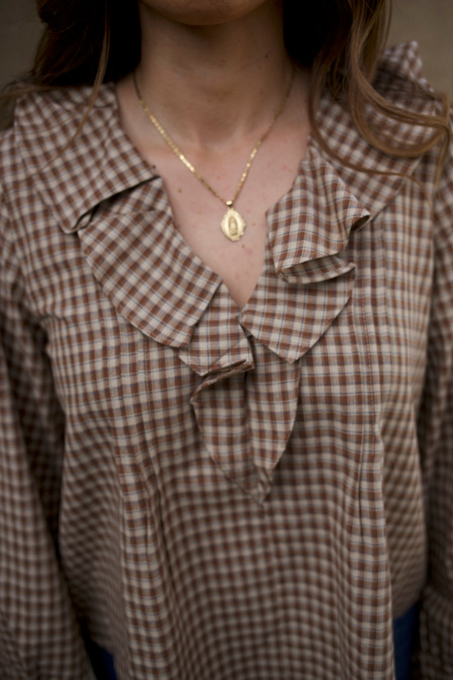 Gingham Woven Ruffle Top