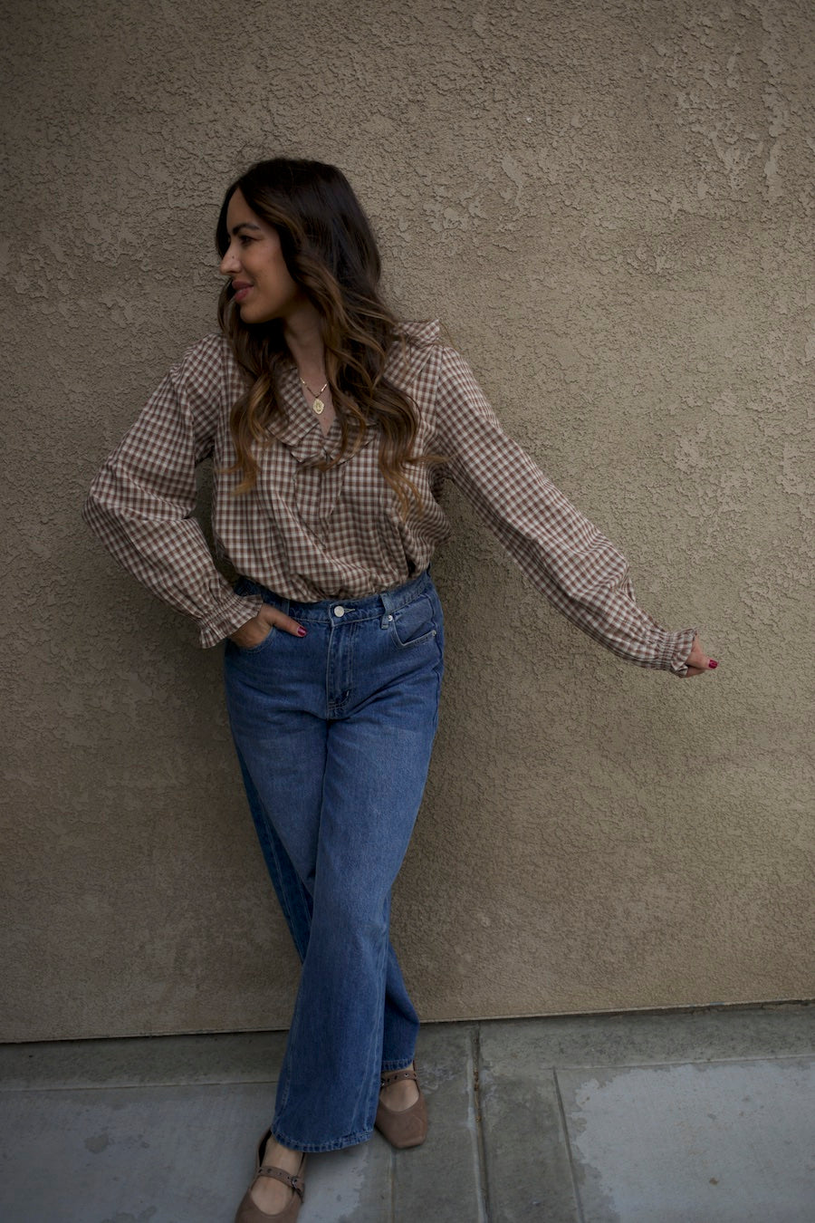 Gingham Woven Ruffle Top