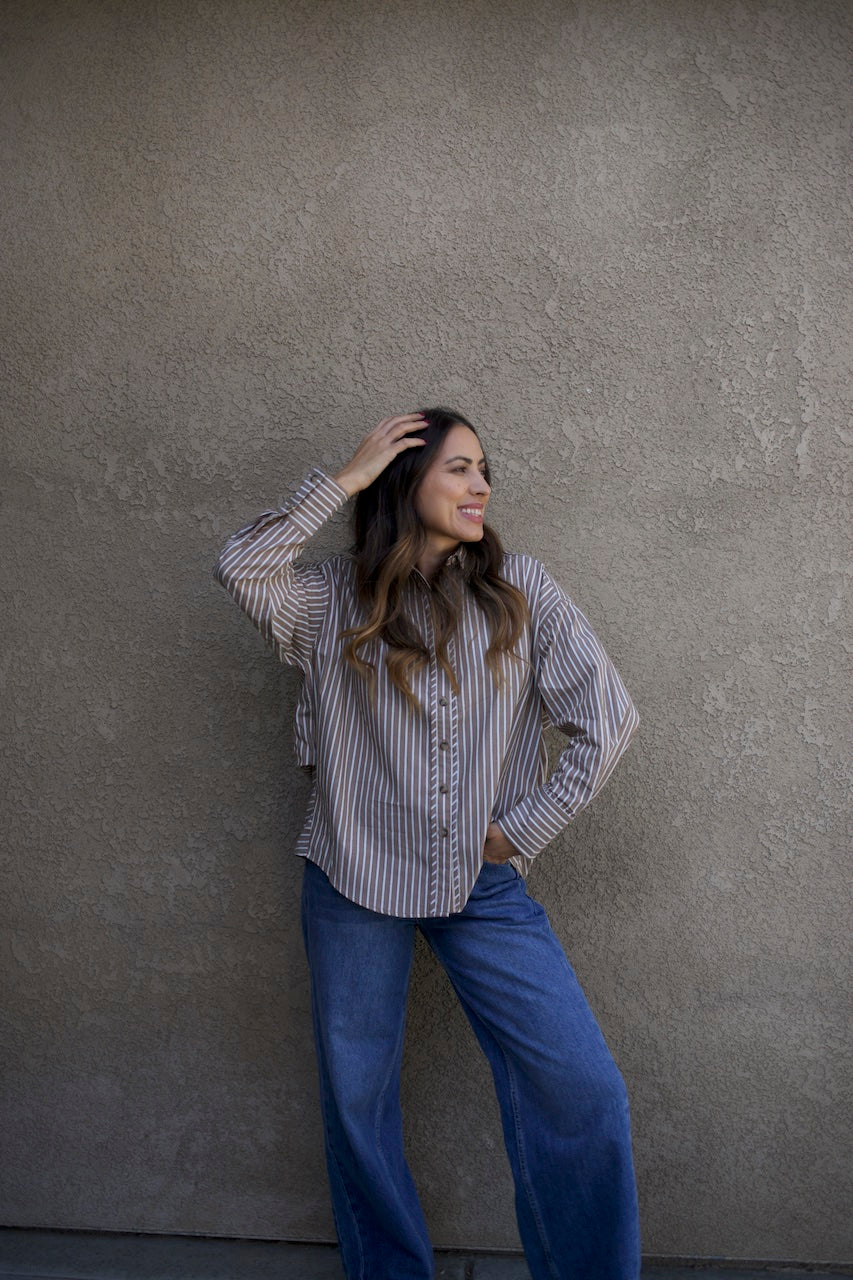 Oversized Brown Striped Button up
