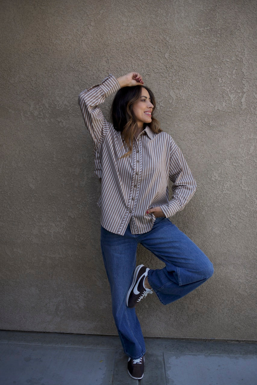 Oversized Brown Striped Button up